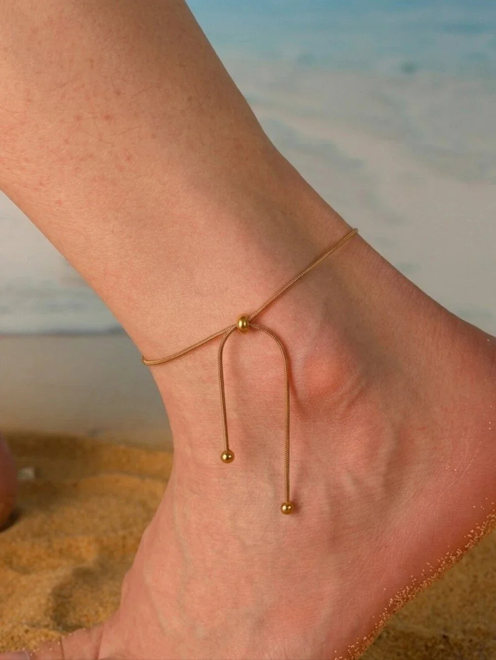Stainless Steel ​Minimalist Gold Tone Adjustable Slider Ankle Bracelet